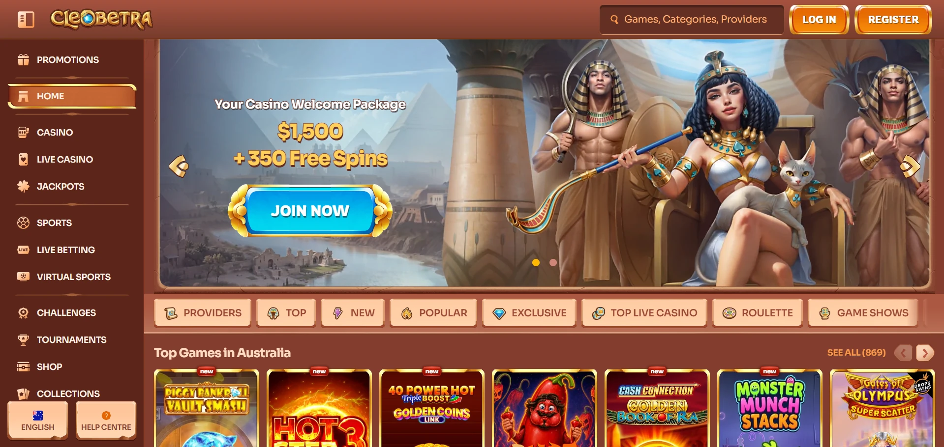 Cleobetra home page as seen from Australia