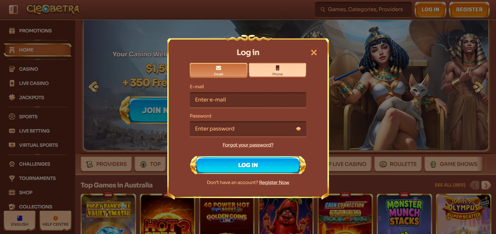 Cleobetra login form
